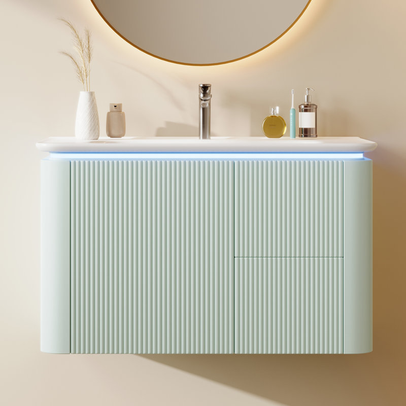 Single Bathroom Vanity with Ceramic Basin, Green