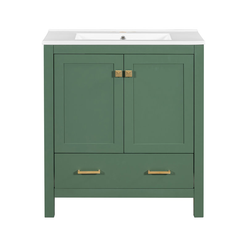 Meuble-lavabo 30 po avec lavabo simple, Vert, Doré