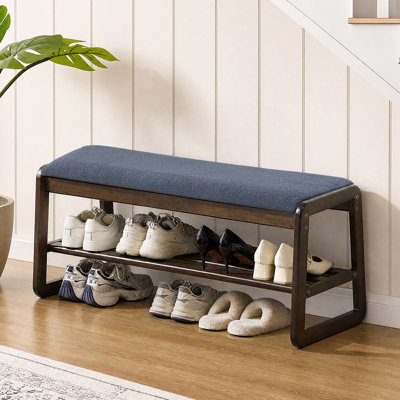 Banc de rangement en bois massif avec coussin et banc de rangement pour hall d'entrée à 2 niveaux