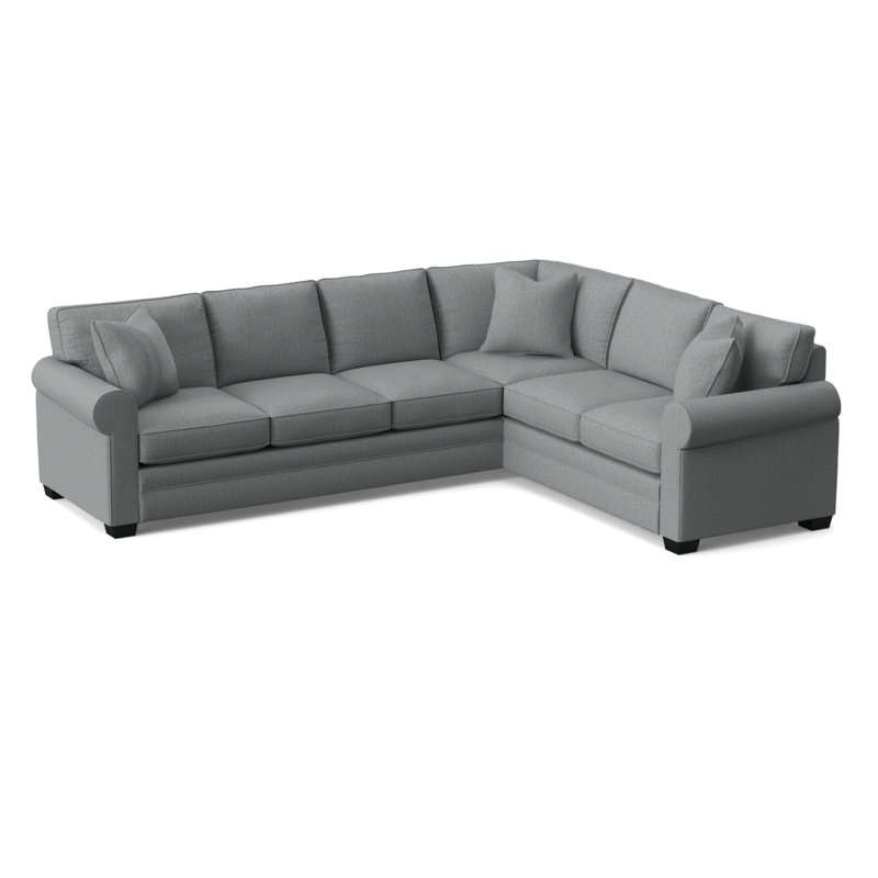 Bedford Upholstered L-Sectional, Light Blue Performance Fabric; 0851-55, Right Hand Facing, Black Finish