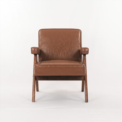 Fauteuil brun avec coussins et pieds en bois - confortable pour regarder la télévision se reposer dans le salon, la chambre à coucher, le bureau, ergonomique pour un moment de détente