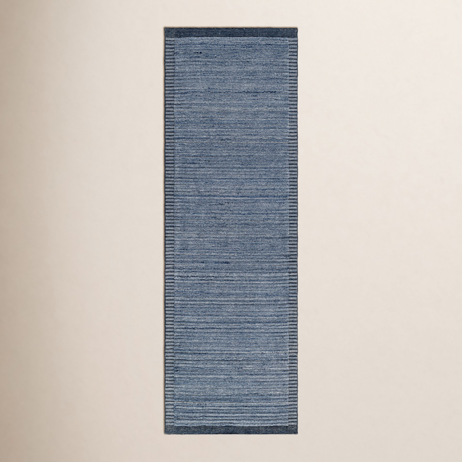 Felipa Hand-Knotted Blue Striped Rug, Runner 2'6" x 8'
