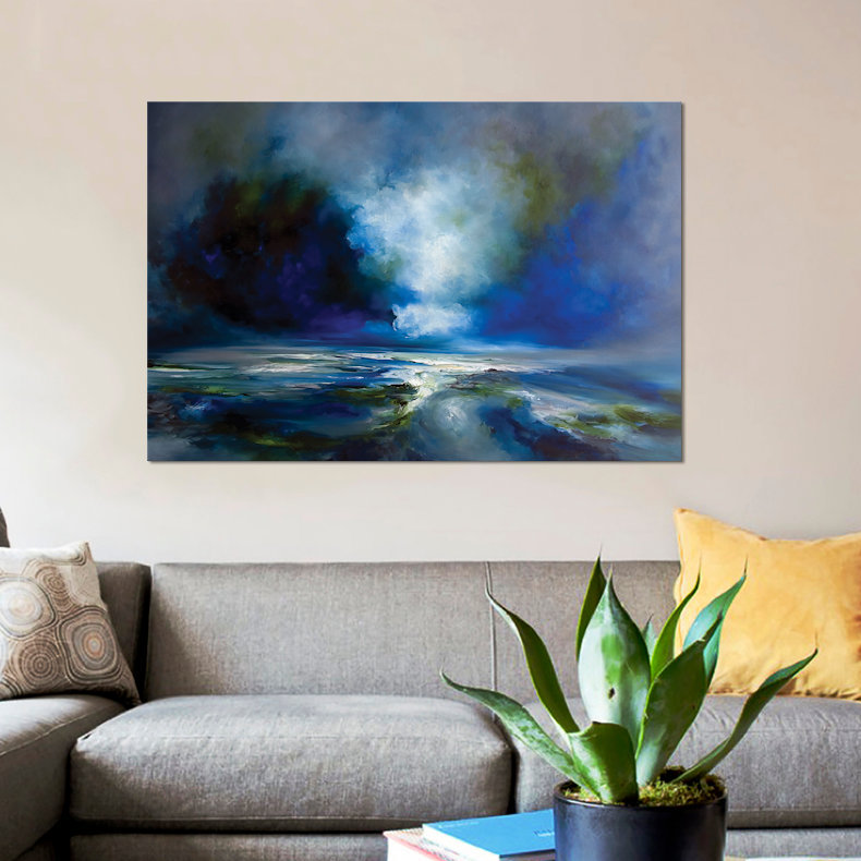 «Blue Sens», reproduction sur toile, H 26 po x l 40 po x P 1,5 po, Pas de tapis, Toile tendue