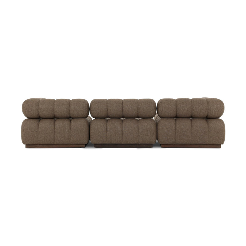 Roma Outdoor 3Pc Sectional W/ Ottoman-Hayes Cream, Ellor Brown Cushion/Stained Saddle, Left Hand Facing