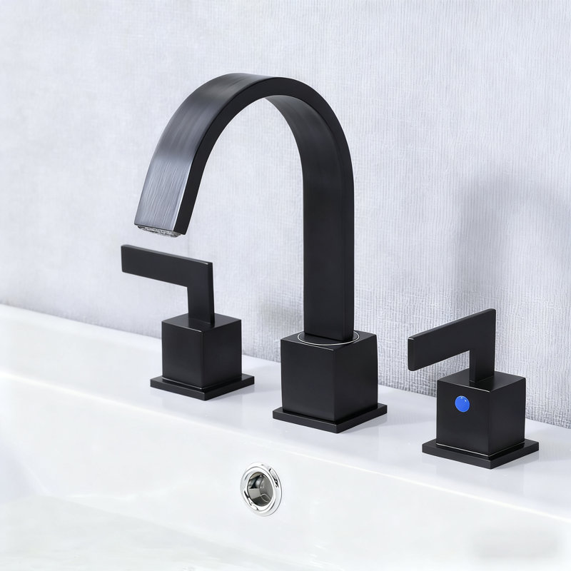 Robinet de salle de bain surdimensionné à 3 trous et 2 poignées avec drain, Noir mat
