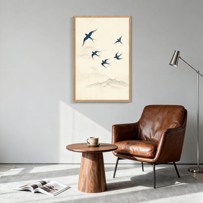 Ensemble de 1 tableau sur toile « Oiseaux et montagnes », 48"H x 36"W, Naturel