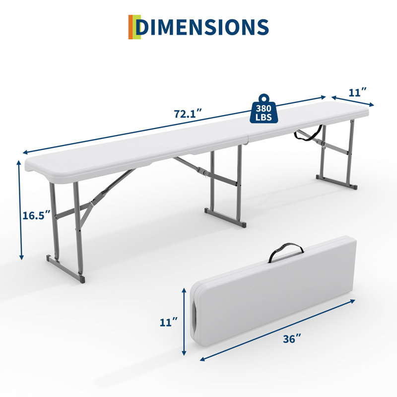 Ensemble de 2 bancs pliants d'extérieur pliables en plastique avec poignée de transport, Blanc