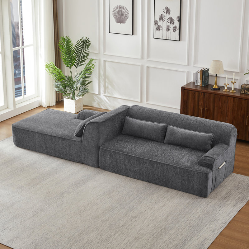 Canapé modulaire surdimensionné en L Chenille, design minimaliste, canapé-lit confortable pour les salons, les appartements et les espaces de réception