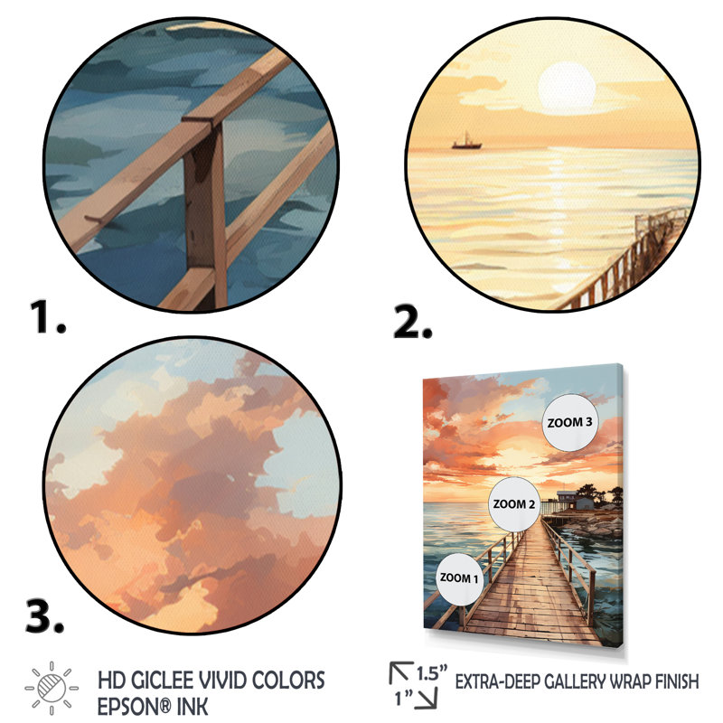 Miami Sunset Pier II, reproduction sur toile, H 32 po x l 16 po x P 1 po, Toile tendue