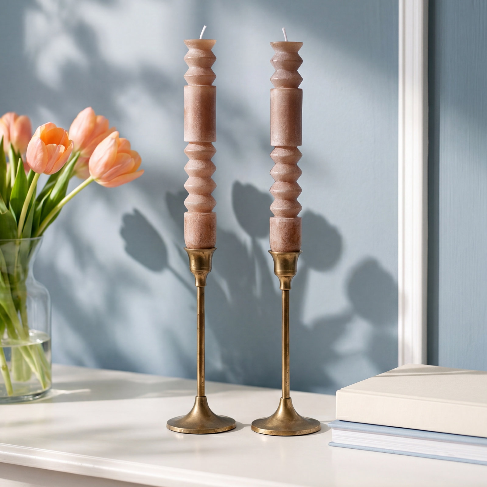 Unscented Totem Taper Candle Set, Brown