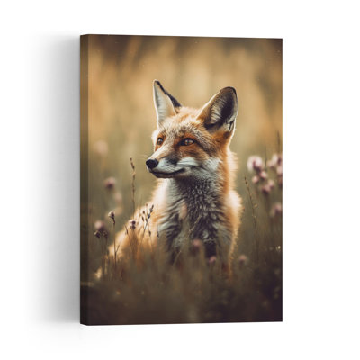 Whispering Meadows Rustic Vintage Abstract Fox Forest Nature Wall Art Print by Treechild - Wrapped Canvas Print