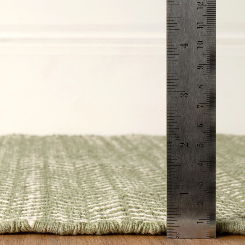 Herringbone Sage Handwoven Cotton Rug, Rectangle 3' x 5'