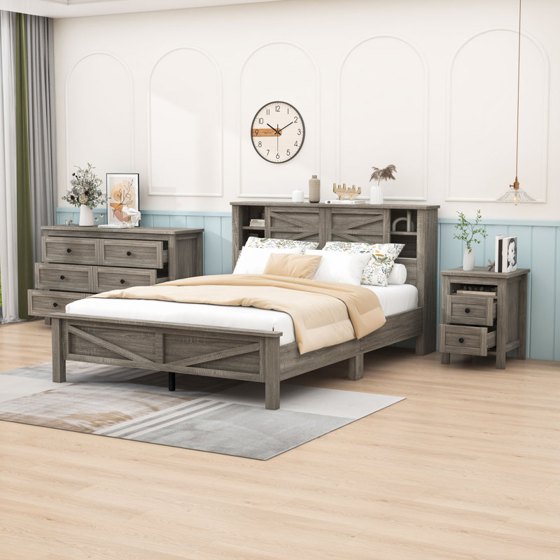Ensemble de chambre à coucher 3 pièces Andrenae, Gris antique, Grand
