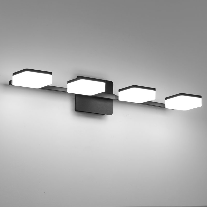27.36 in. 4 Light Black LED Vanity Light with Dimmable 5500K Light and 350° Swivel Range Acrylic Lampshade