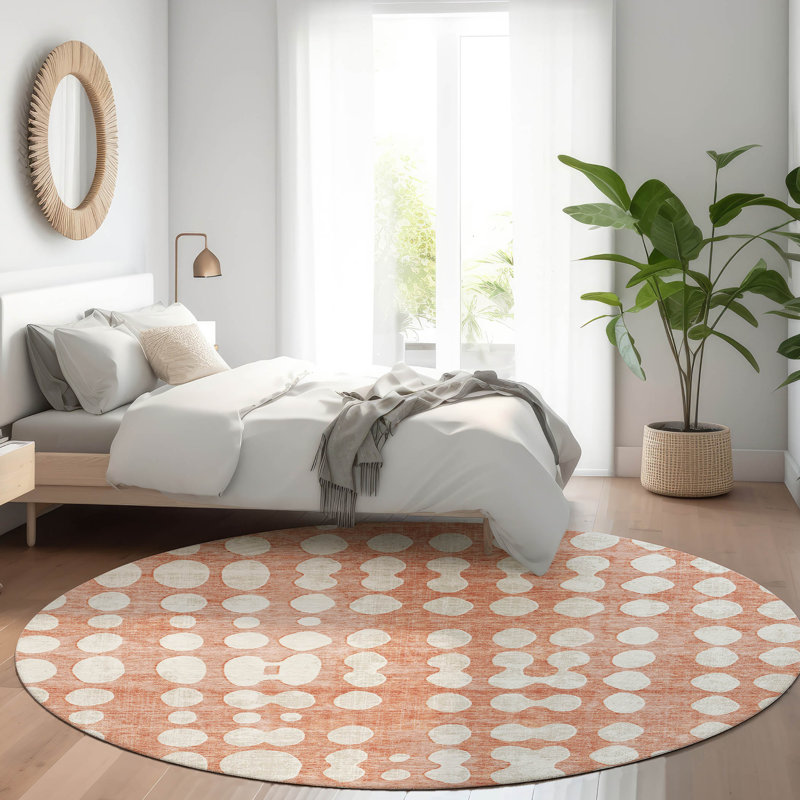 Premium Machine Washable Prisco Salmon Rug, Round 8'