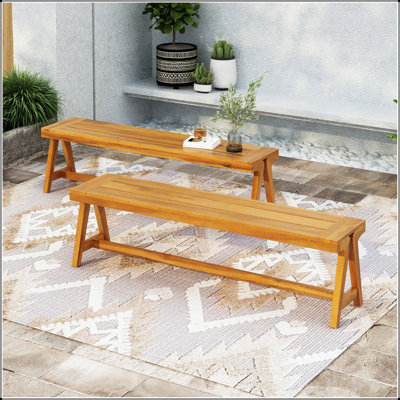Bancs d'extérieur (ensemble de 2), banc de patio contemporain en bois d'acacia - jardin toutes saisons, terrasse, sièges près de la piscine