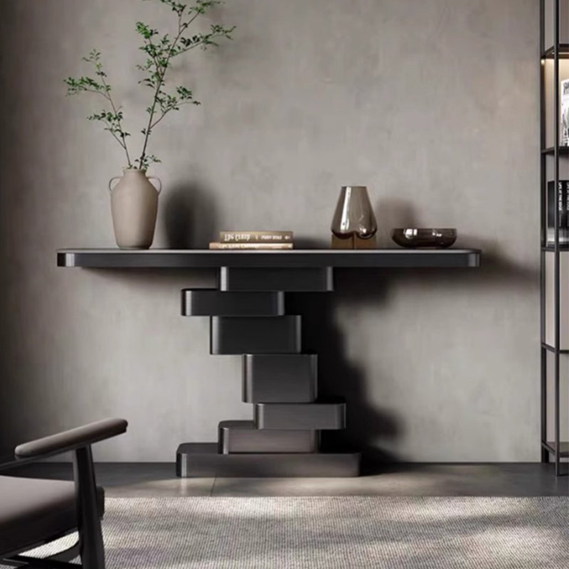 Console simple de style italien, H 33,5 po x l 55,1 po x P 13,8 po, Noir