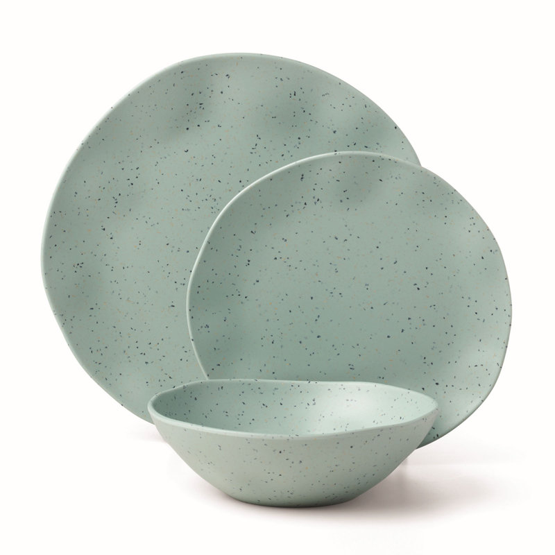 Mint and White Speckled Melamine 12-Piece Dinnerware Set