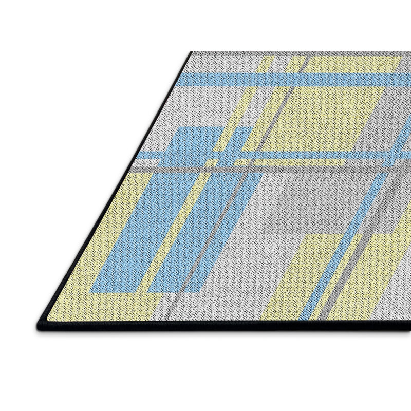 Tapis géométrique jaune / bleu, Rectangle 5 pi x 8 pi