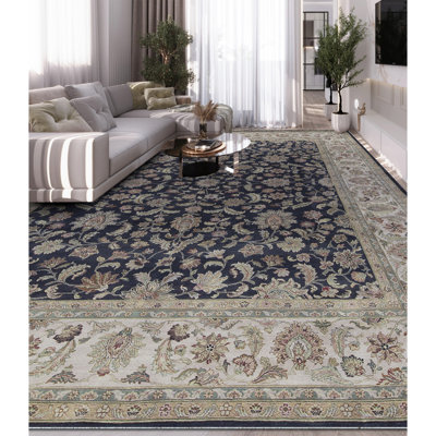 Tapis noir et ivoire de haute qualité noué à la main