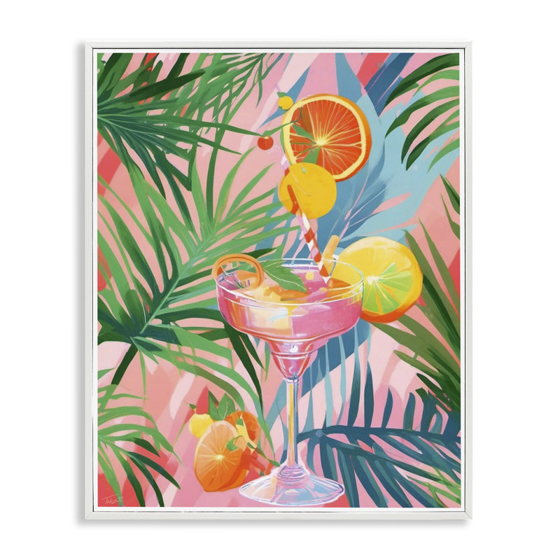 Giclée encadrée cocktail de la jungle, design par Tabz Jones, Giclée encadrée blanc bord de mer, H 14 po x l 11 po