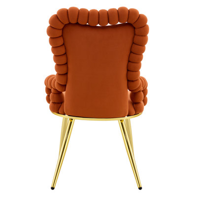 Set Of 2 Puffy Bubble Chair Ball Chain Chair Velvet Dining Chairs With Gold Legs, Upholstered Accent Chairs With Armrests For Dining Room & Kitchen