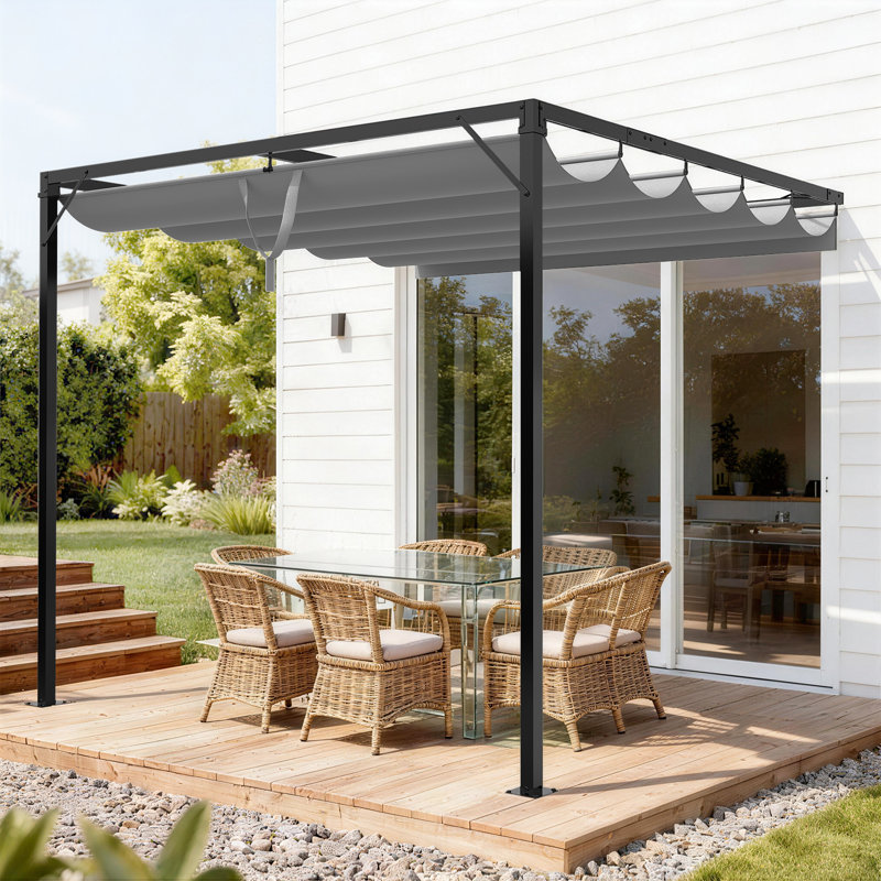 2 Size Metal Pergola Wall Mounted Pergola with Retractable Roof Canopy