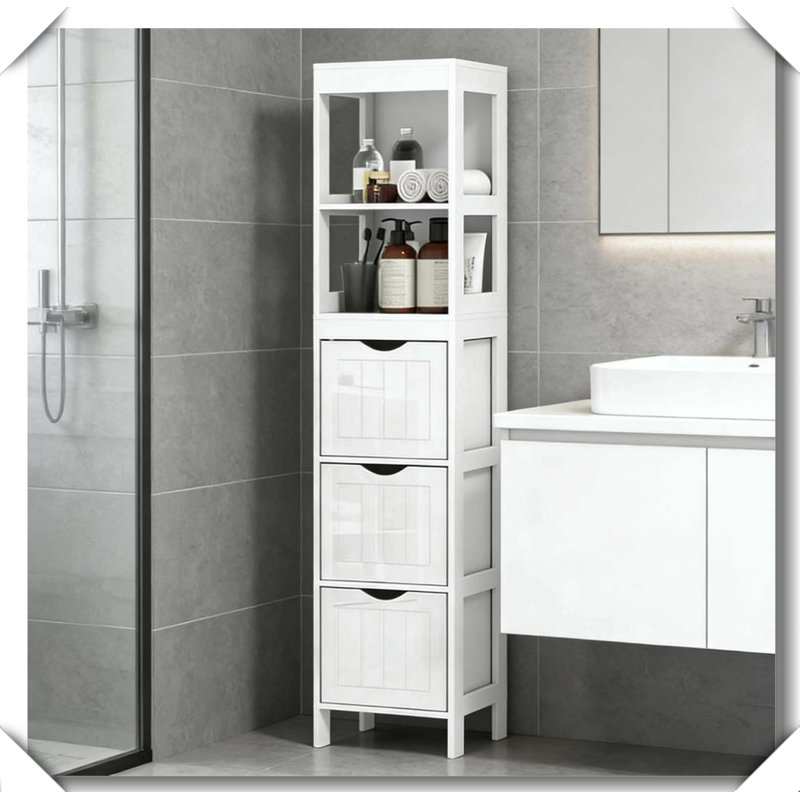 Slim Narrow Bathroom Cabinet Sturdy Anti Tipping Design, 3 Drawer