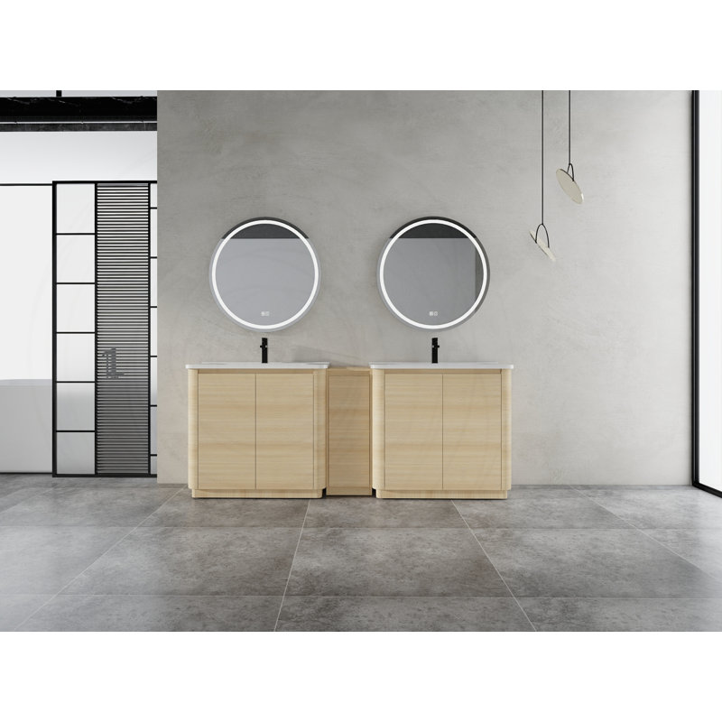 Meuble-lavabo double autoportant de 92 po avec armoire de rangement