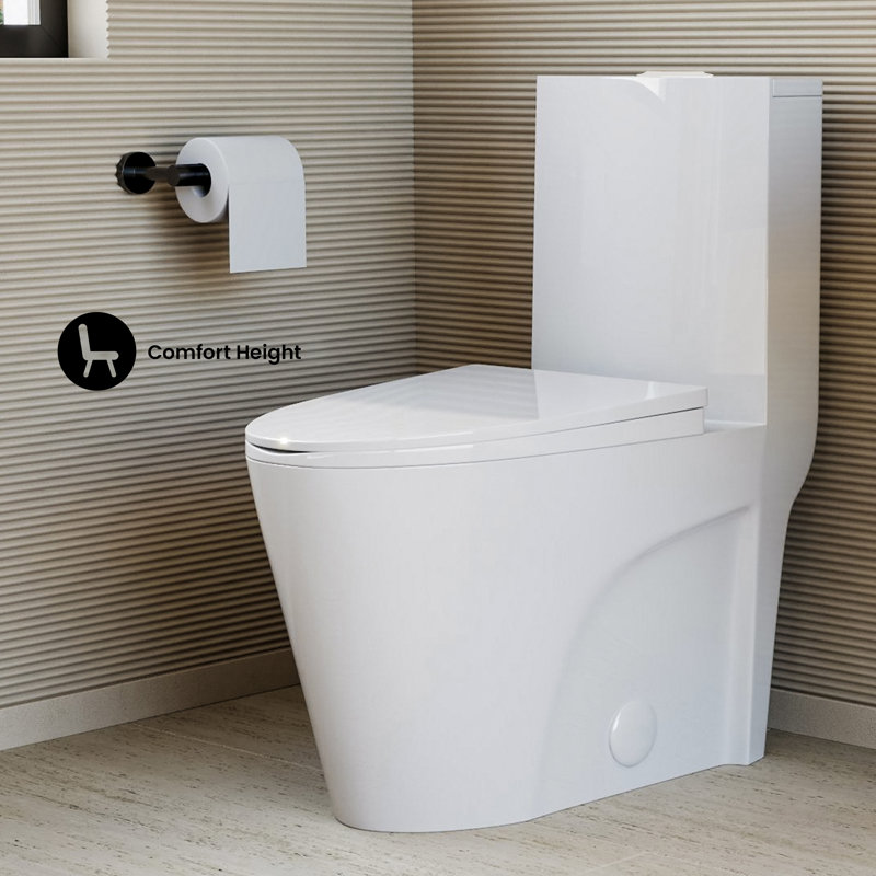  St. Tropez One-Piece Elongated Toilet Vortex Dual-Flush 1.1/1.6 gpf, Glossy White, Top, 12"