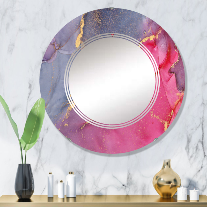 Rouge et gris luxueux abstrait Art fluide I - miroir mural moderne, 32 po x 32 po