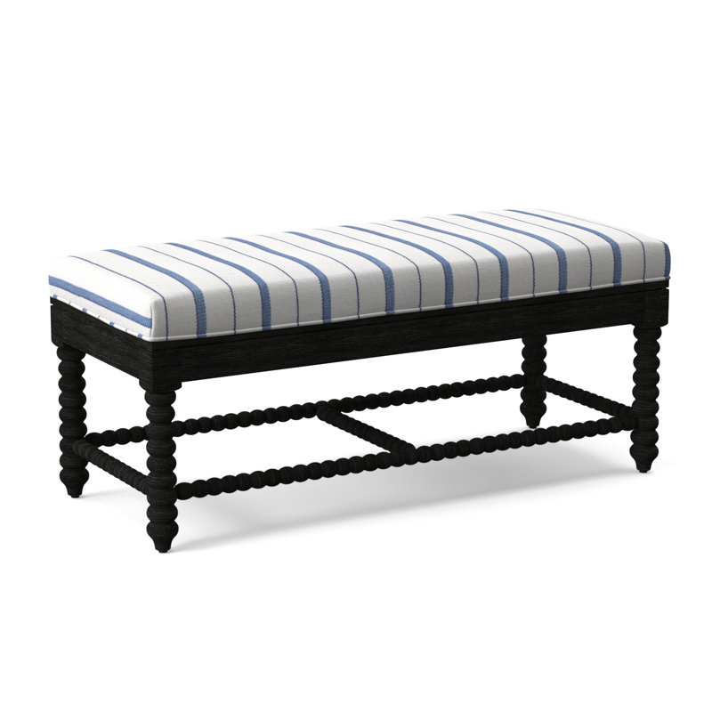 Lind Island Upholstered Bench, Antique Black Finish, Cobalt Blue Stripe; 0204-64
