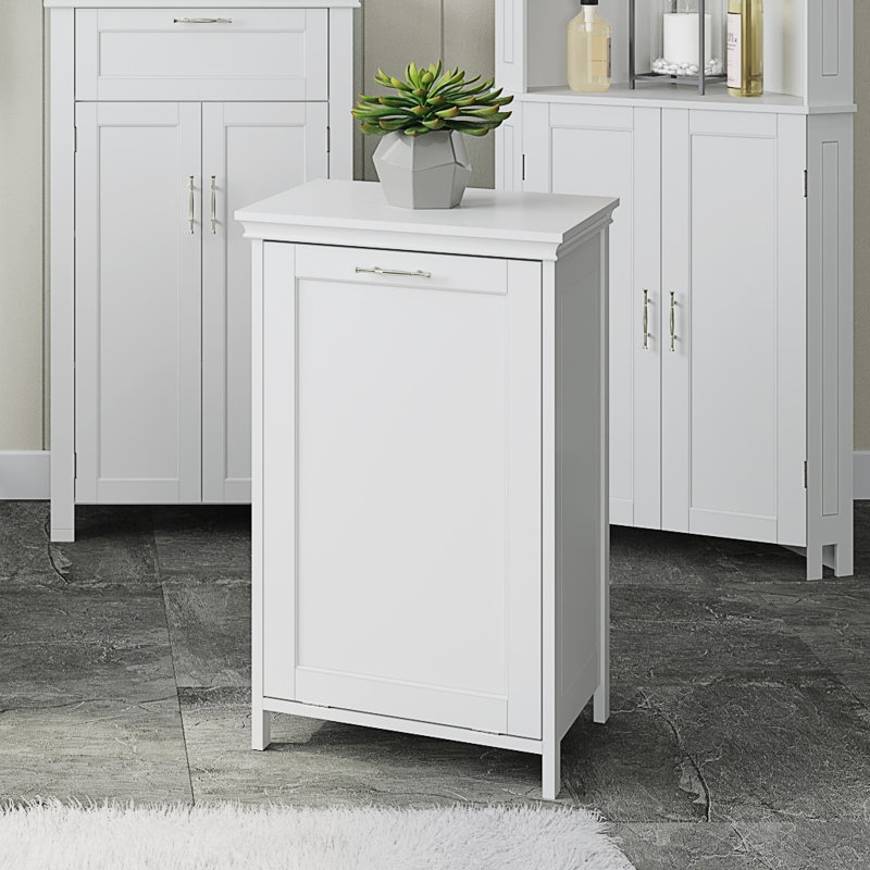 White MDF Tilt-Out Laundry Hamper Cabinet with Removable Bag