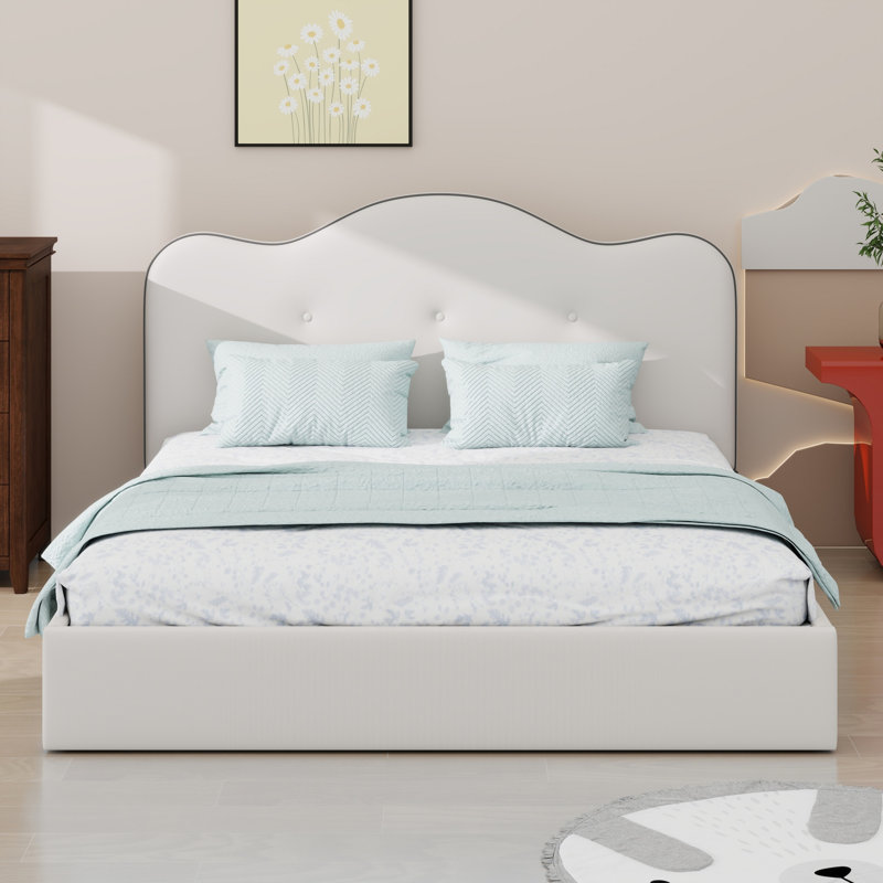 Upholstered Platform Bed with Low Profile, Space-Saving Design for Small Rooms