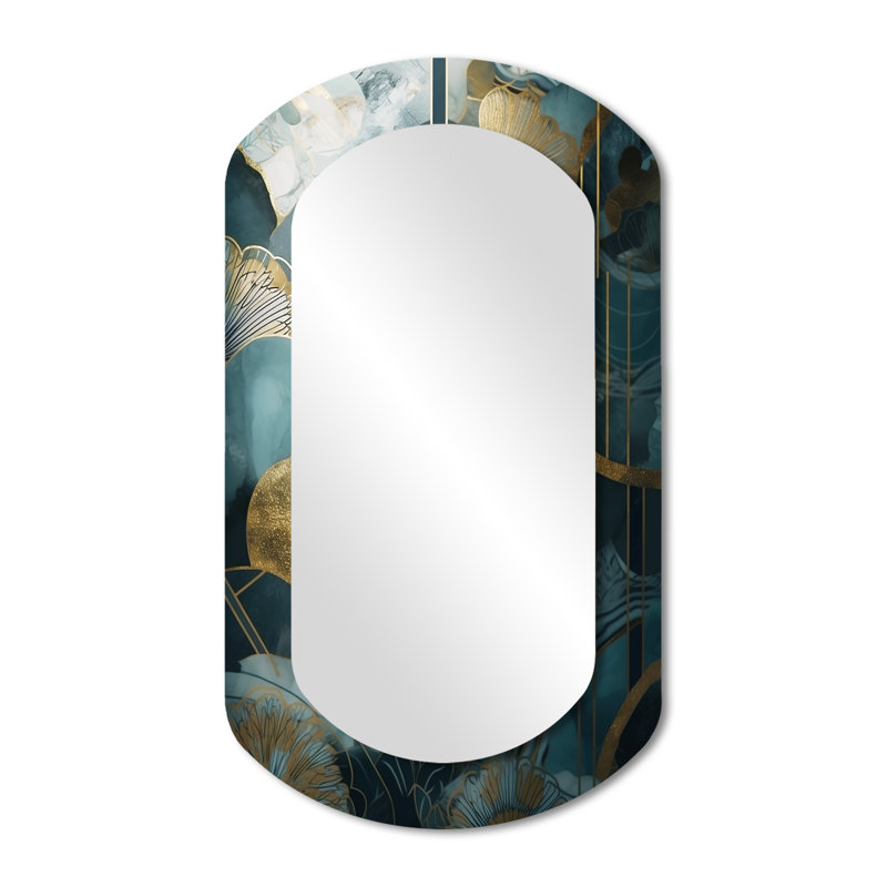 Mastin bleu et or abstrait harmonies de la nature - miroir mural asymétrique floral, 43 po x 23 po