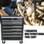 Chariot à outils 7 tiroirs avec roues en noir, contenant verrouillable, glissière à roulement, structure en acier robuste, 4 roulettes mobiles, 2 freins, 7 roulettes noires, boîte, glissières, structure, inclus-862568966