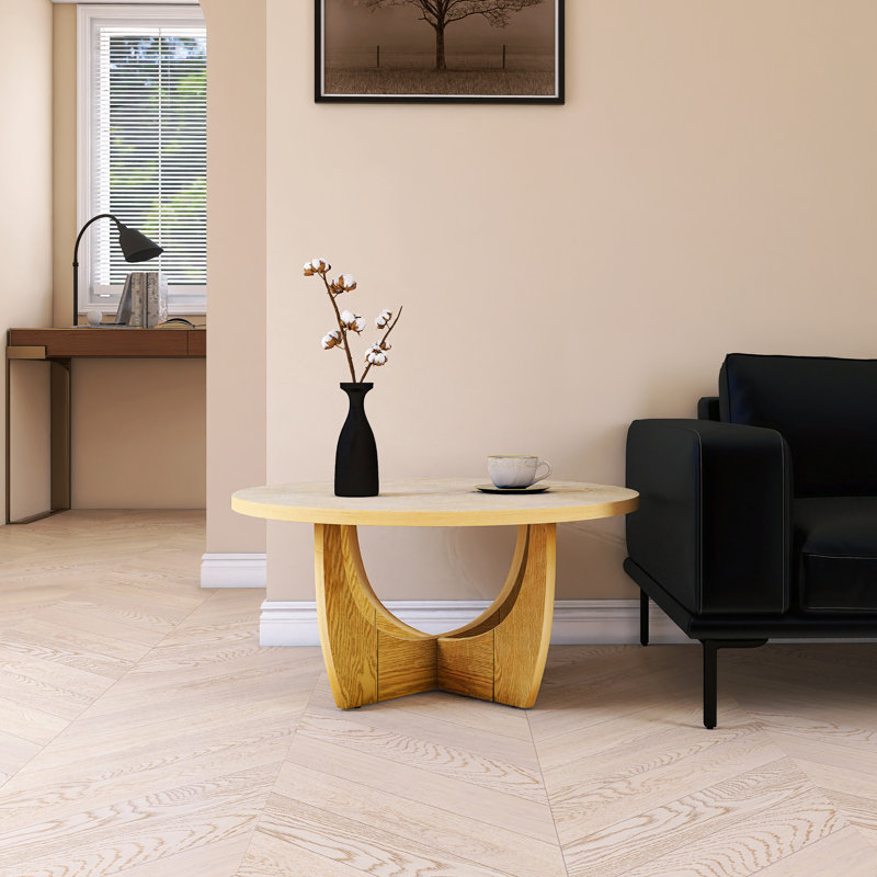 Table basse ronde pour le salon, H 17 po x l 36 po x P 36 po,  Chêne