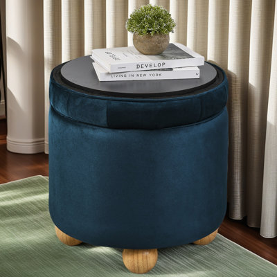 Repose-pieds rond avec rangement, repose-pieds rond multifonctionnel, couvercle pouvant être retourné comme plateau de table, avec espace de rangement