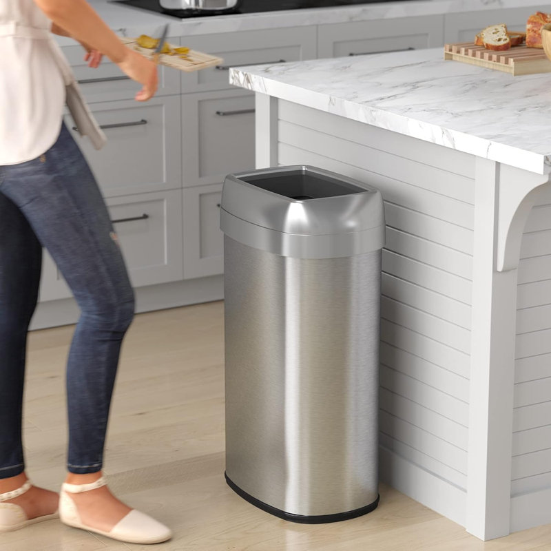 Poubelle ouverte en acier inoxydable, 16 gallons, Acier Inoxydable