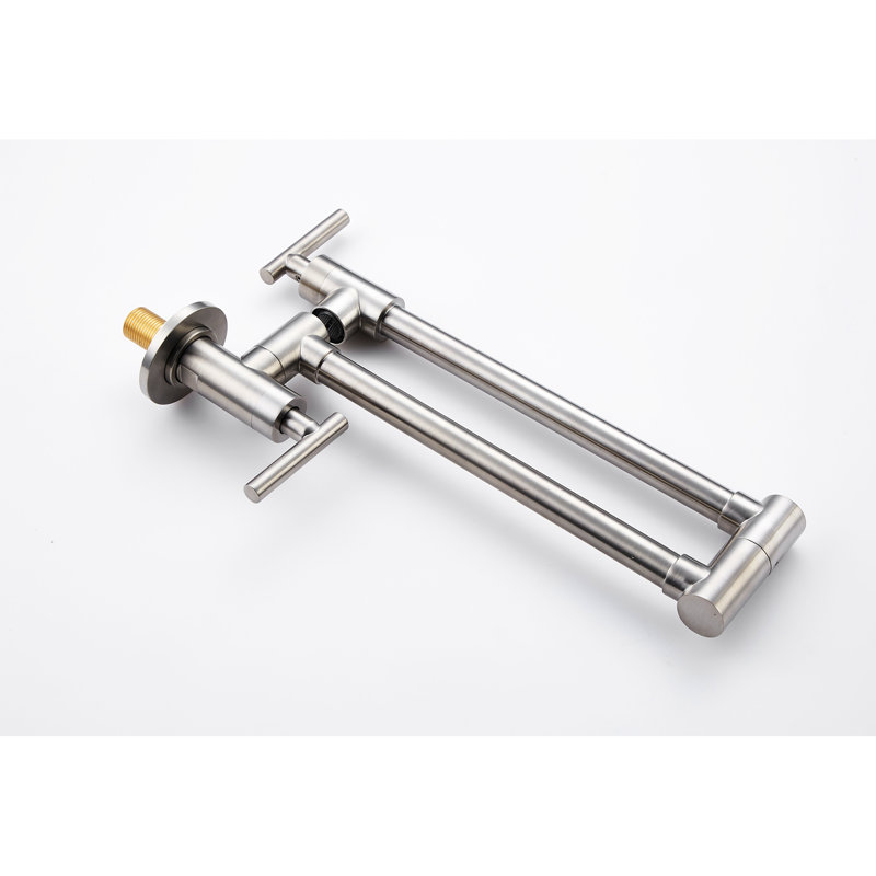Wall Mounted Pot Filler Faucet Brushed Nickel - Folding Design, 360 Rotation, Robust Brass, Double Handles For Controlled Water Supply, Corrosion Surface Finish Construction, Steady Flow, Treatment