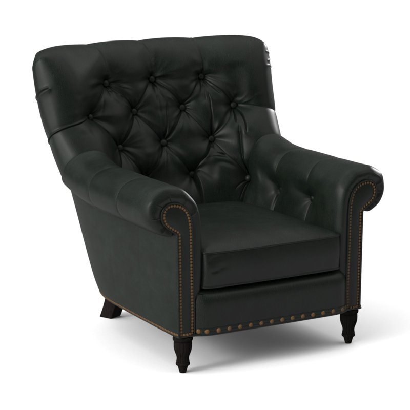 Kirby Leather Club Chair, Anilina Hunter Genuine Leather, Plantation, #9 & #54 French Natural