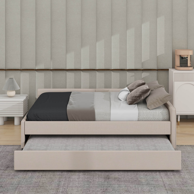 Lit plateforme tapissier avec port USB et gigogne, Grand lit