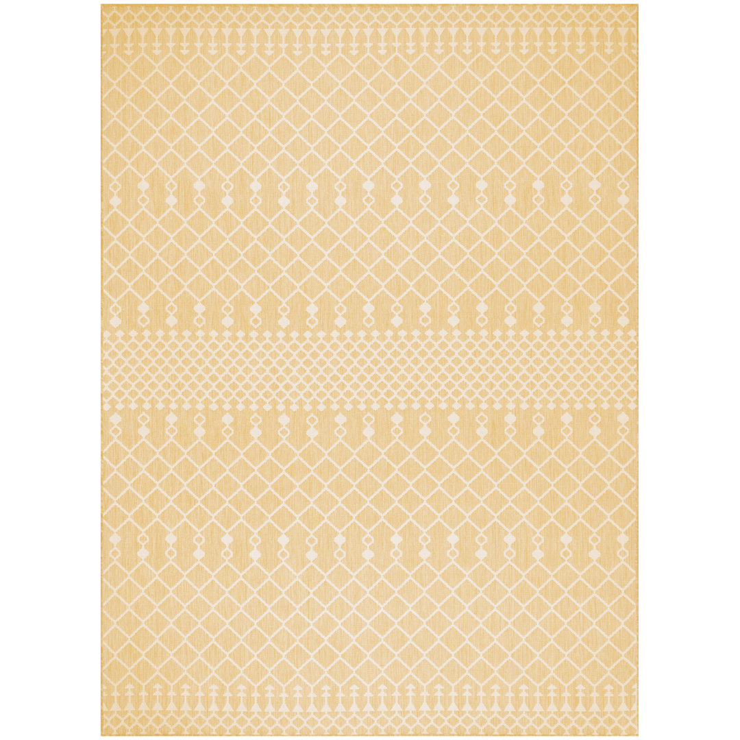 Rishel Rectangle Geometric Machine Woven Polyester/Polypropylene Indoor/Outdoor Area Rug in Yellow Union Rustic Rug 