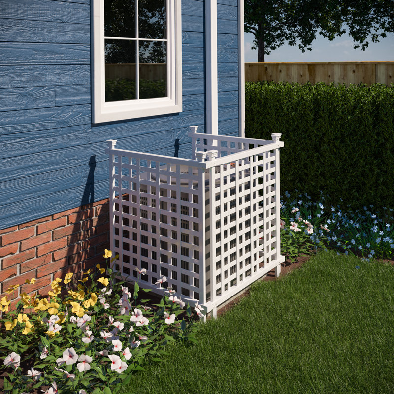 Enclo Liberty Lattice 3.5 ft. x 3 ft. White Vinyl AC Screen Fence Panel