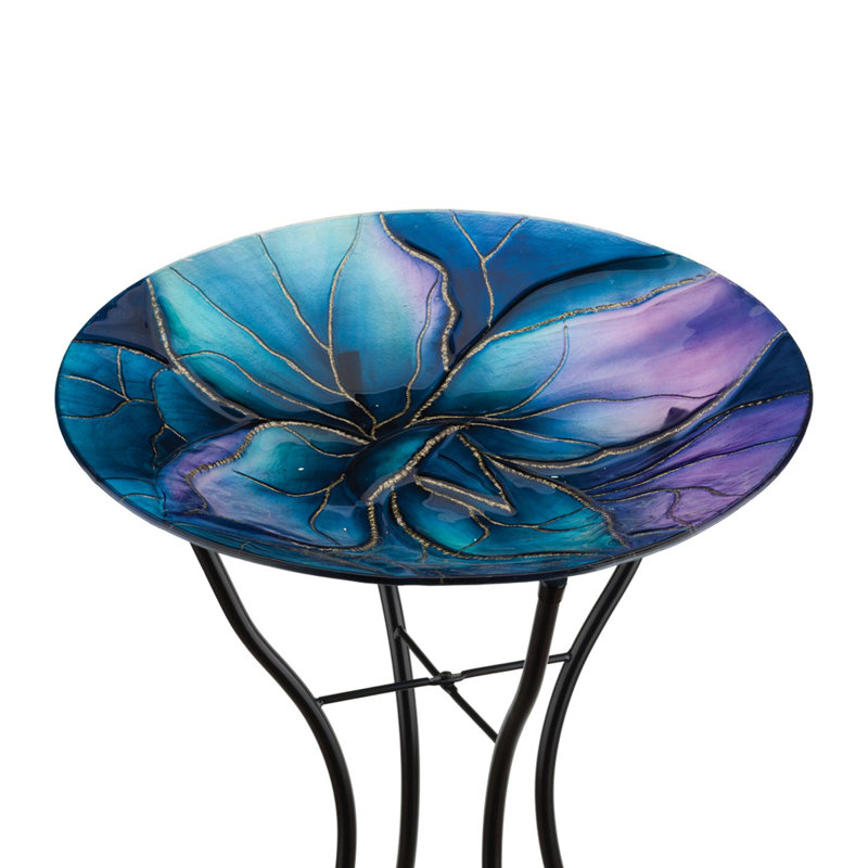 18" Birdbath with Stand - Swirl Blue