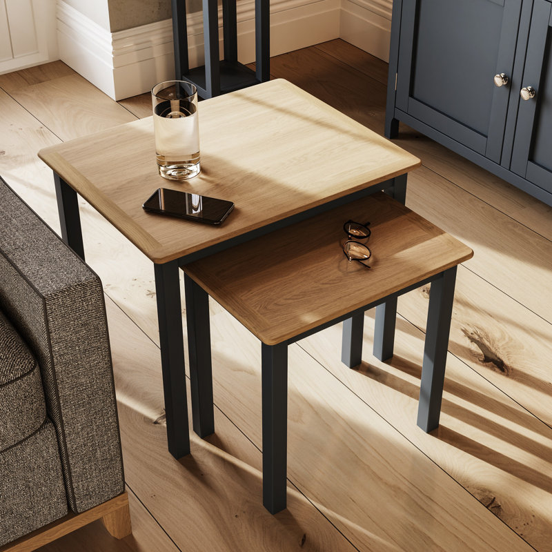 Daris Nest Of 2 Side End Tables. Solid Oak. Fully Assembled., Blue