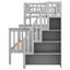 Lit superposé simple au-dessus d'un escalier double avec lustre gris, pin et tablettes de rangement latérales, séparables pour différentes