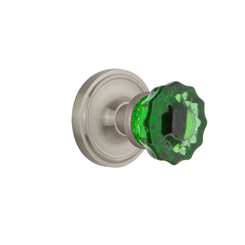 Classic Rosette with Crystal Emerald Door Knob, Satin Nickel, 2 3/4