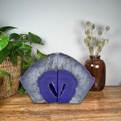 Purple Agate Bookend Pair, Natural Geode Bookend, Unique Crystal Bookend Set