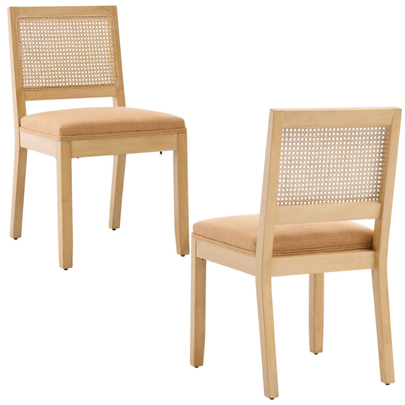 Amando Mid Century Modern Farmhouse Style Rattan Dining Chairs, Cane Upholstered Kitchen Side Chair With Natural Hardwood Frame